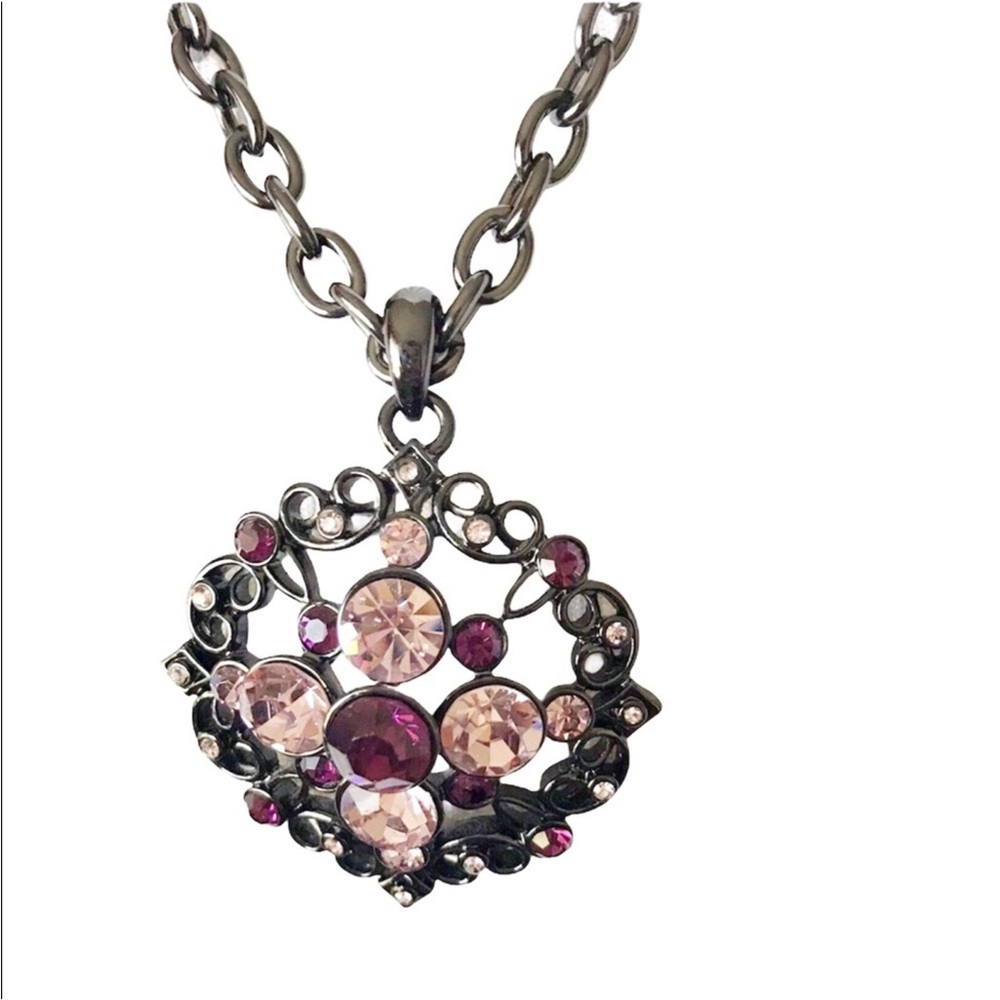Victorian-Inspired Pink and Purple Crystal Necklace